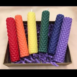 Hand Rolled Rainbow Beeswax Candles - Set of 6